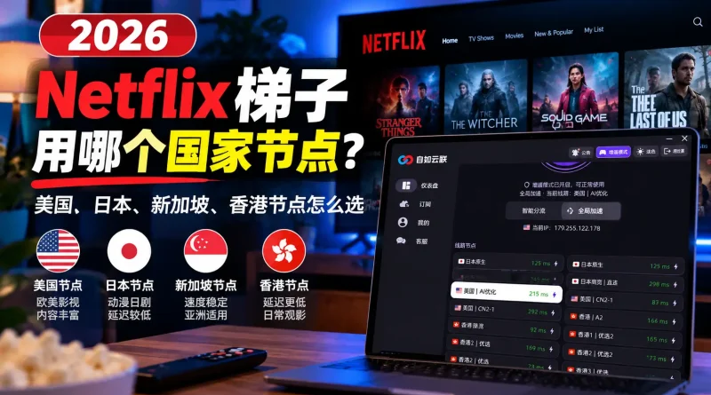 2026 Netflix梯子节点选择指南，对比美国、日本、新加坡和香港节点