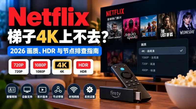 2026 Netflix梯子4K画质与HDR排查指南，展示720P、1080P、4K、HDR、节点带宽和设备支持问题